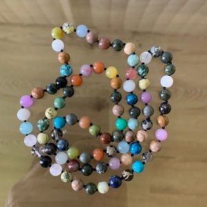 Multi colored genuine stone hand knotted mala